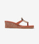 Golden Trim T-Strap Wedges - Tan