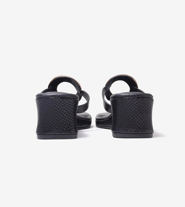 Golden Trim T-Strap Wedges - Black