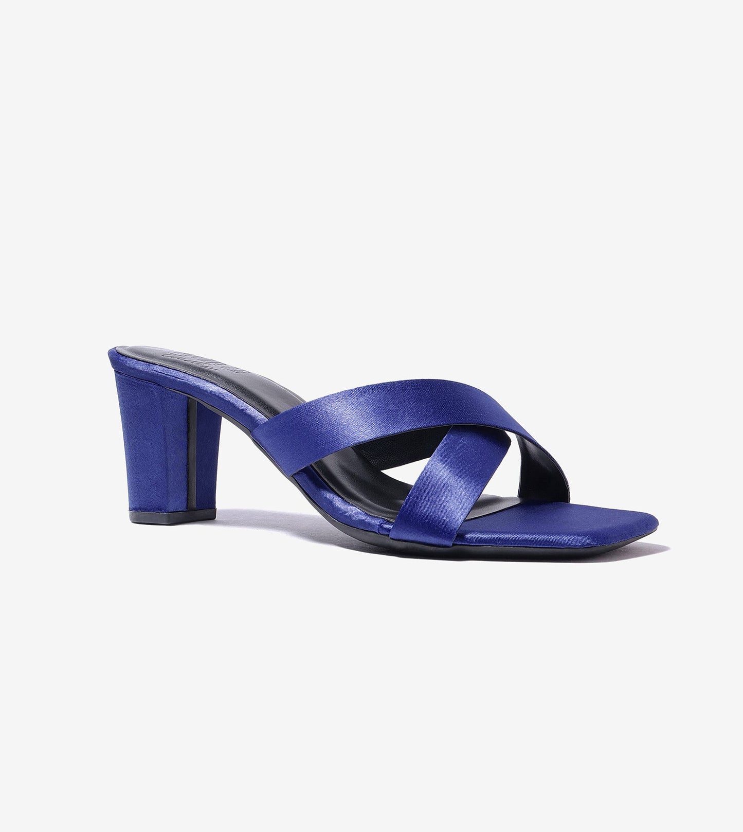 Cross Strap Block Heels - Navy