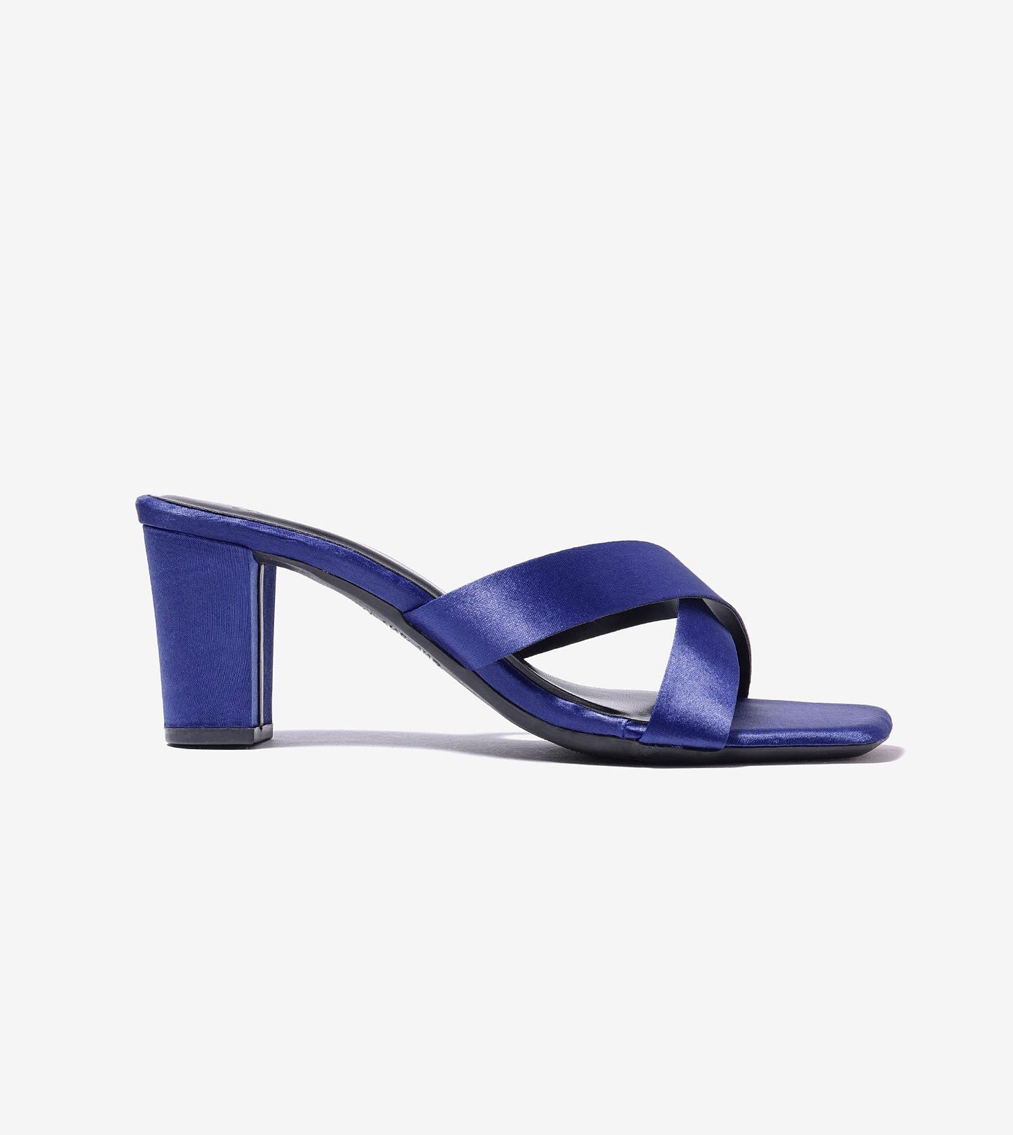 Cross Strap Block Heels - Navy