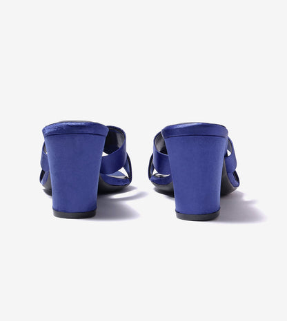 Cross Strap Block Heels - Navy