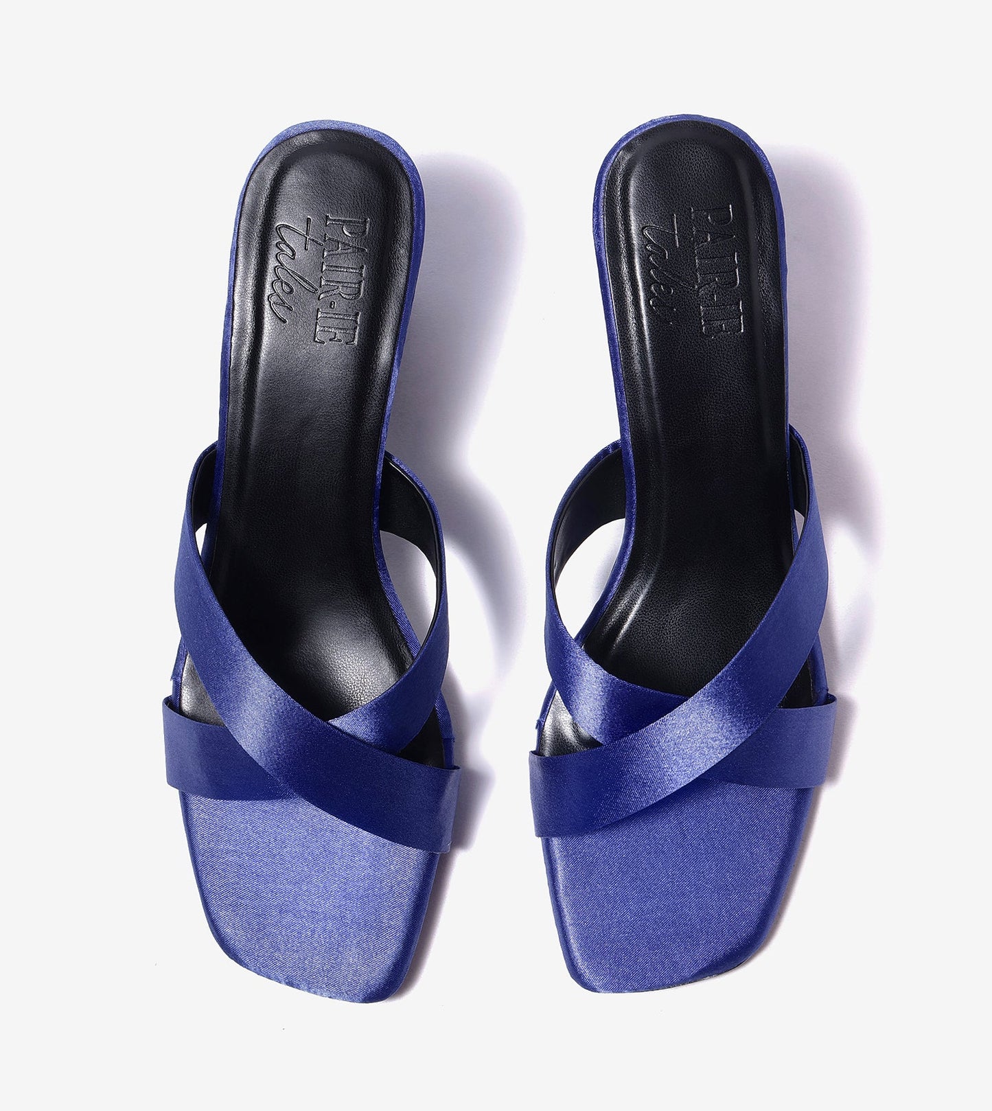 Cross Strap Block Heels - Navy