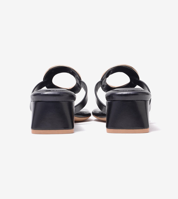 Metallic Accent T-Strap Block Heel - Black