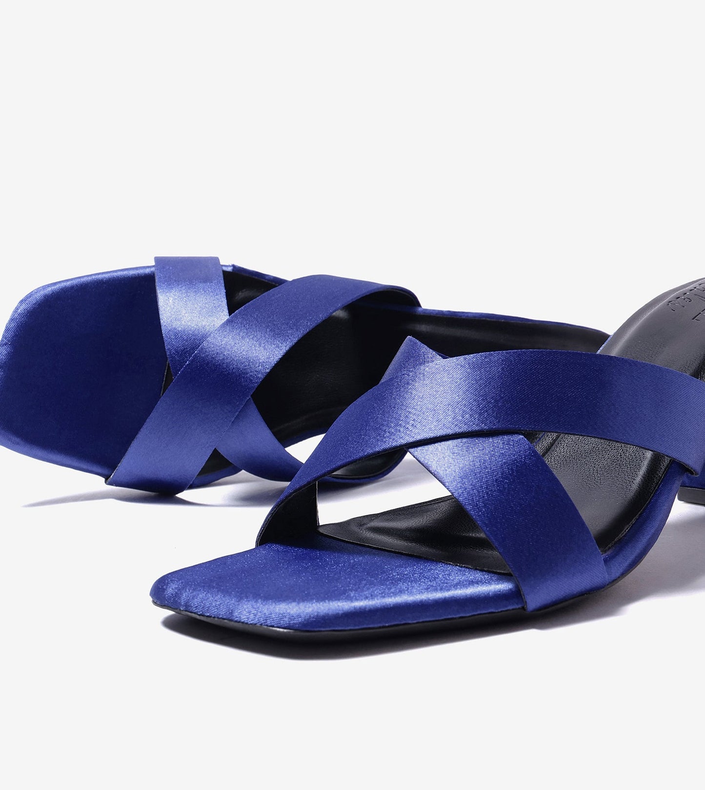 Cross Strap Block Heels - Navy