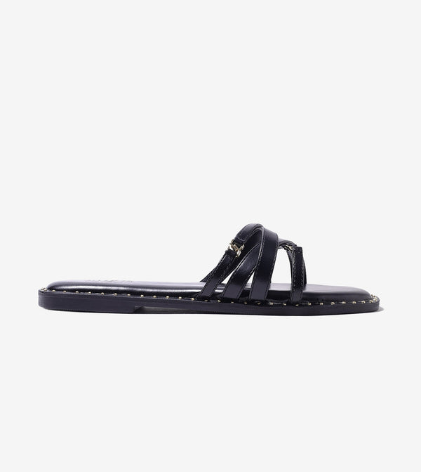 Multi-Strap Flats with Gold Accent - Black