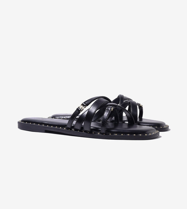 Multi-Strap Flats with Gold Accent - Black
