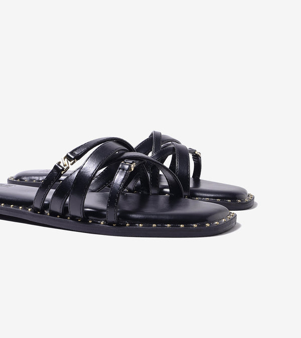 Multi-Strap Flats with Gold Accent - Black