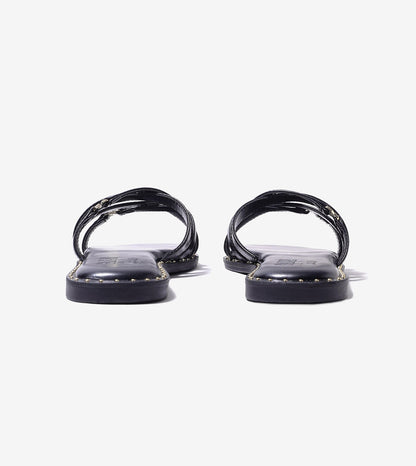 Multi-Strap Flats with Gold Accent - Black