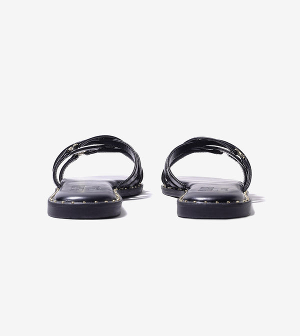 Multi-Strap Flats with Gold Accent - Black