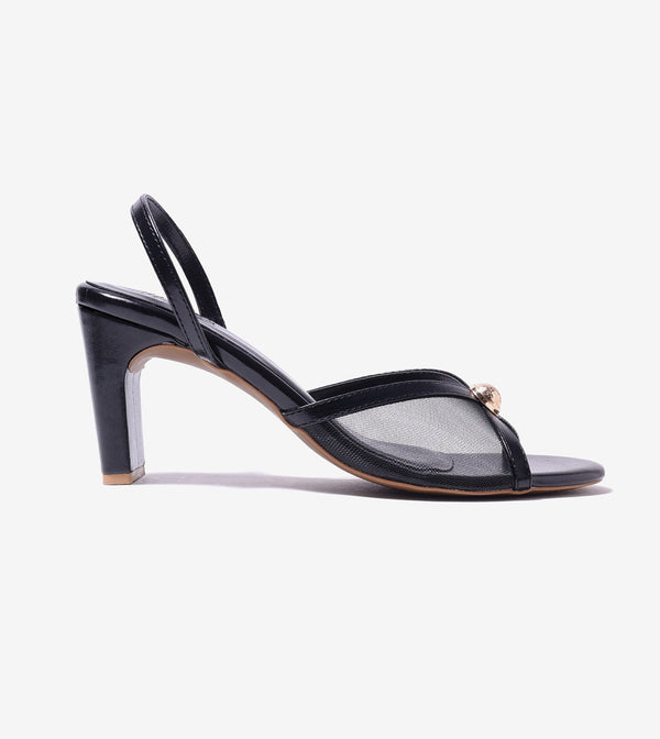 Strappy Heels with Mesh Detail - Black