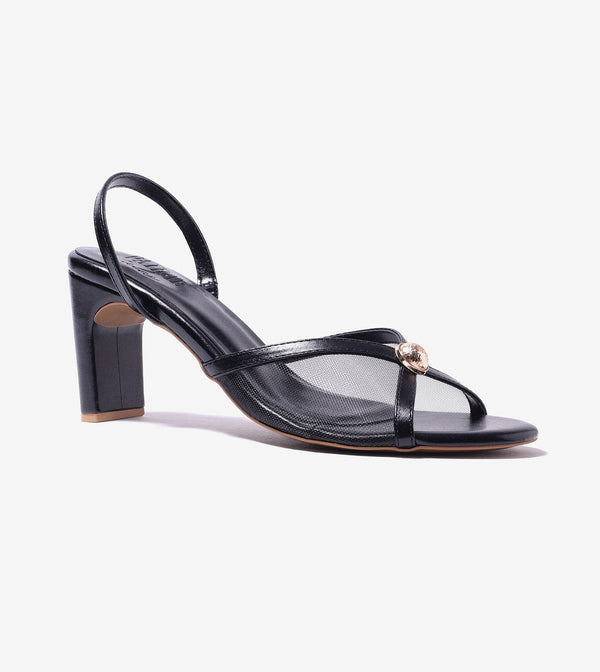Strappy Heels with Mesh Detail - Black