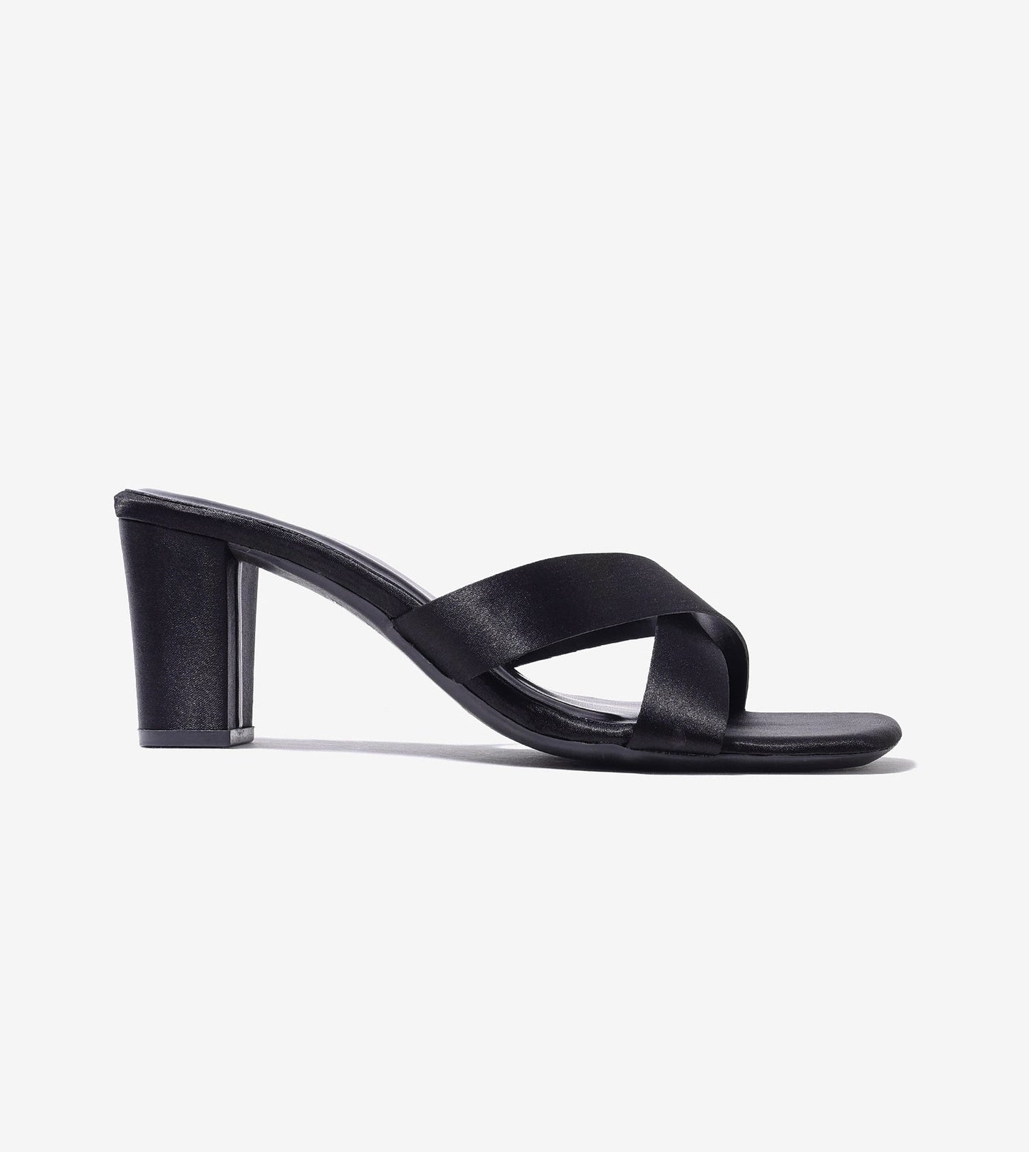 Cross Strap Block Heels - Black