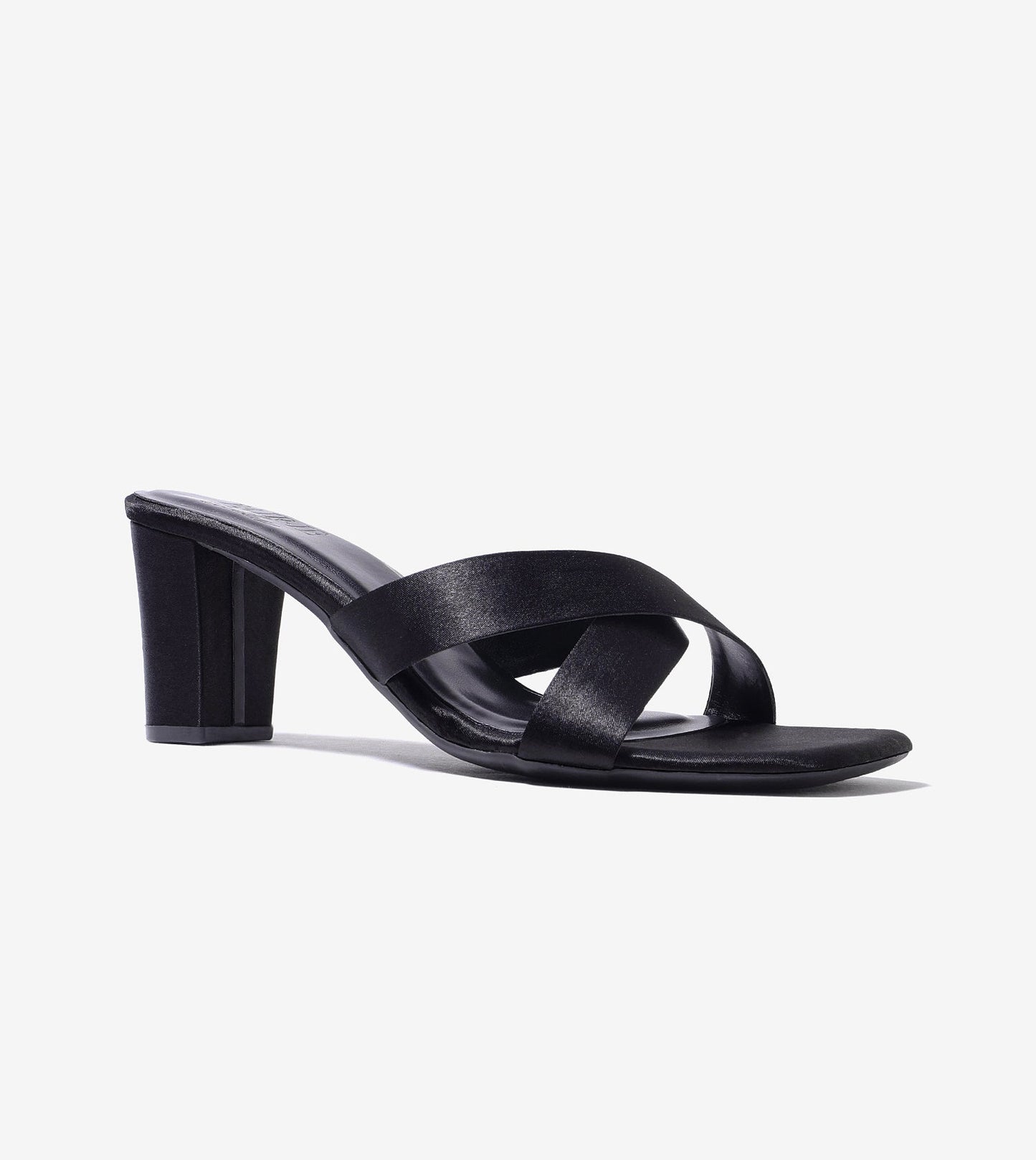 Cross Strap Block Heels - Black