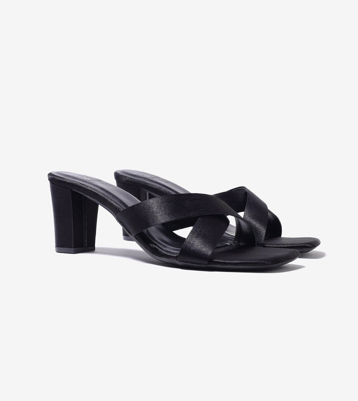 Cross Strap Block Heels - Black