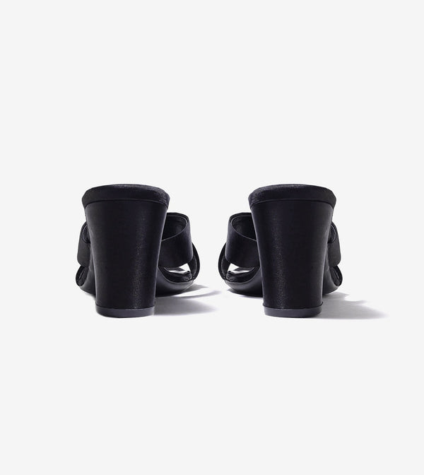 Cross Strap Block Heels - Black