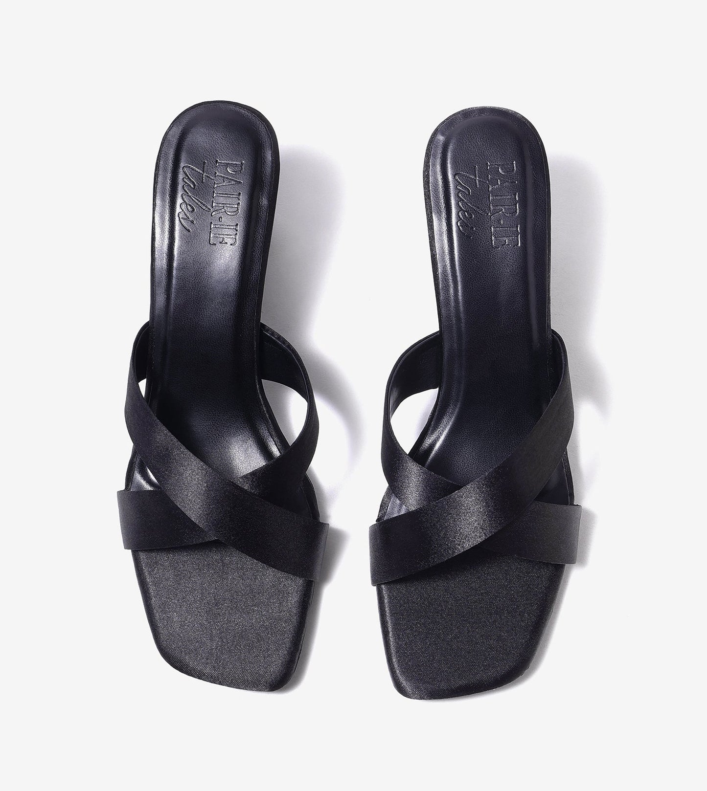 Cross Strap Block Heels - Black