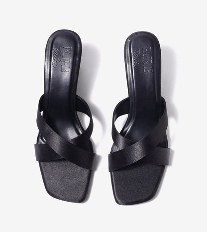 Cross Strap Block Heels - Black
