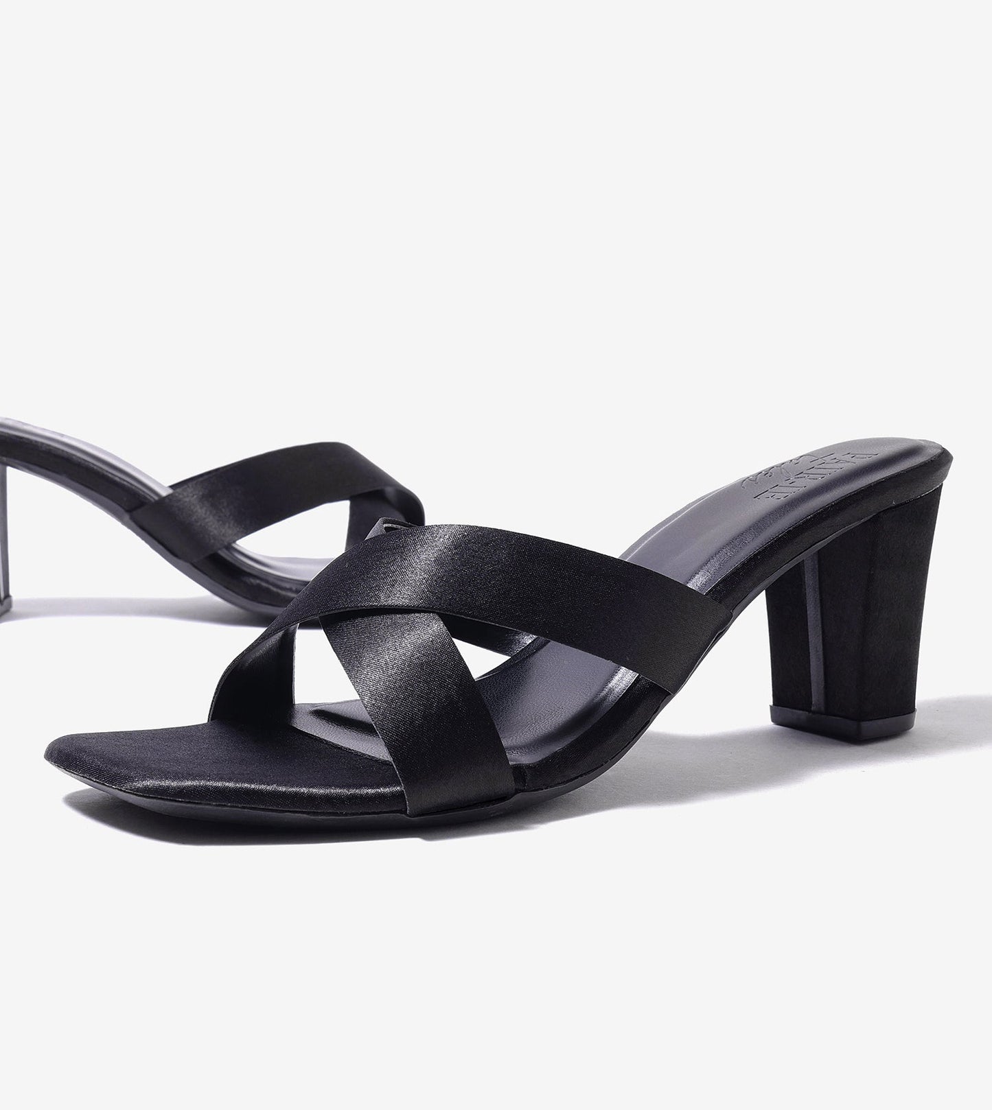 Cross Strap Block Heels - Black