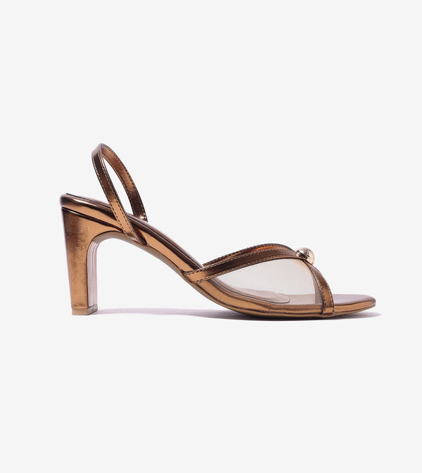 Strappy Heels with Mesh Detail - Antique Gold