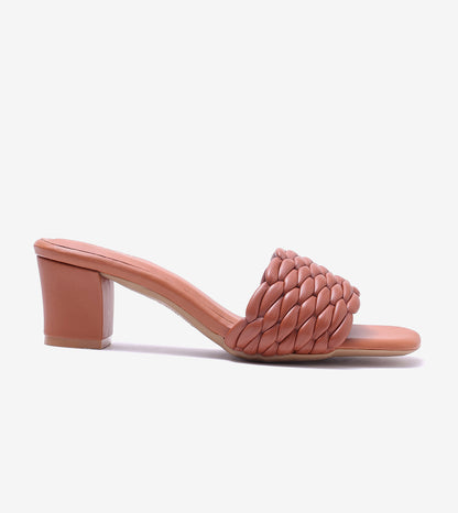 Braided Statement Block-Heel Mules - Tan