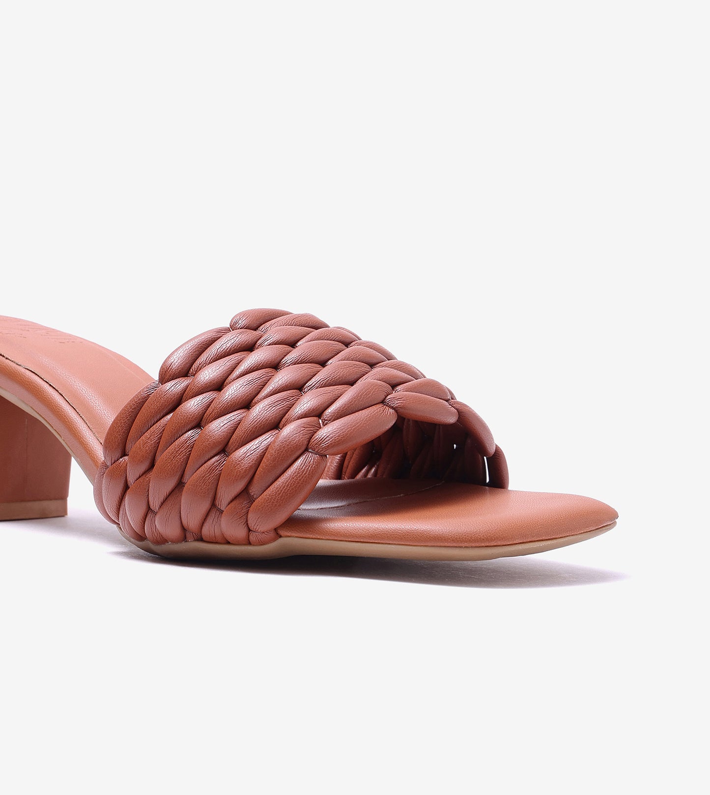 Braided Statement Block-Heel Mules - Tan