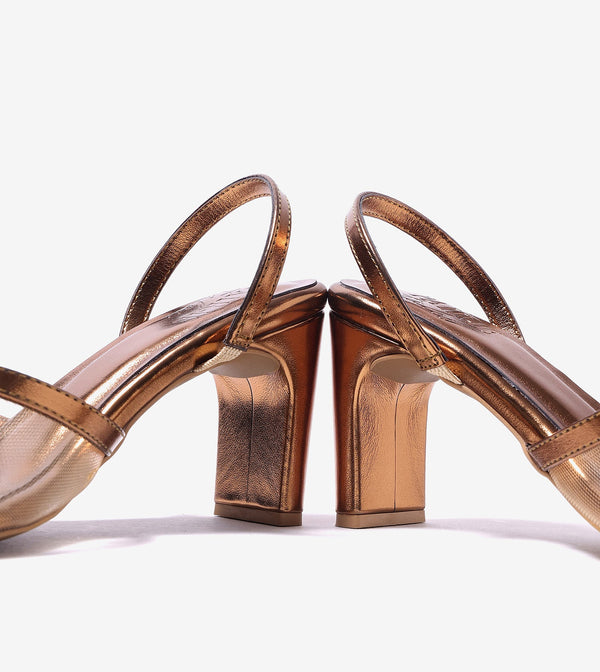 Strappy Heels with Mesh Detail - Antique Gold
