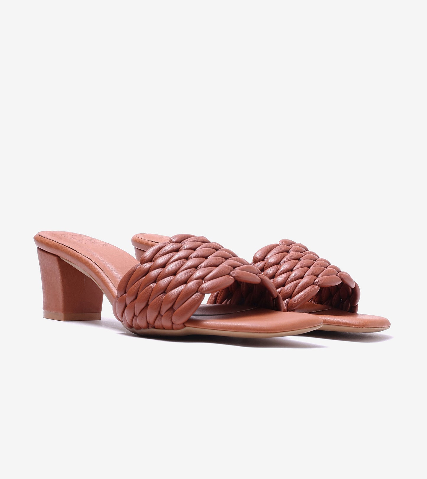 Braided Statement Block-Heel Mules - Tan