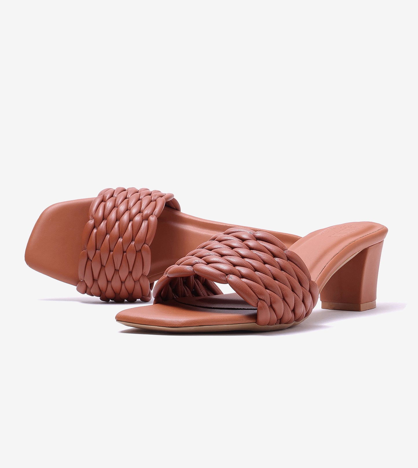 Braided Statement Block-Heel Mules - Tan