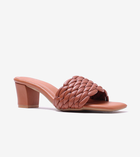 Braided Statement Block-Heel Mules - Tan