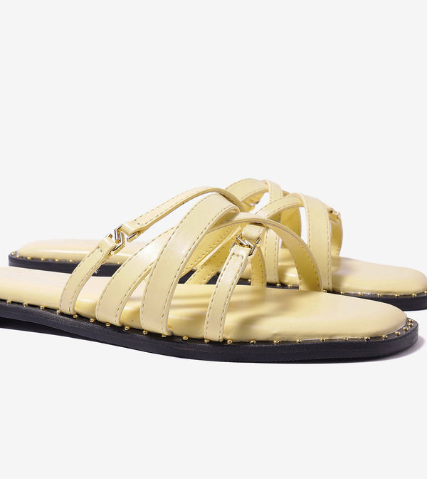 Multi-Strap Flats with Gold Accent - Butter Yellow
