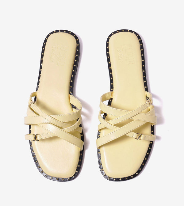 Multi-Strap Flats with Gold Accent - Butter Yellow