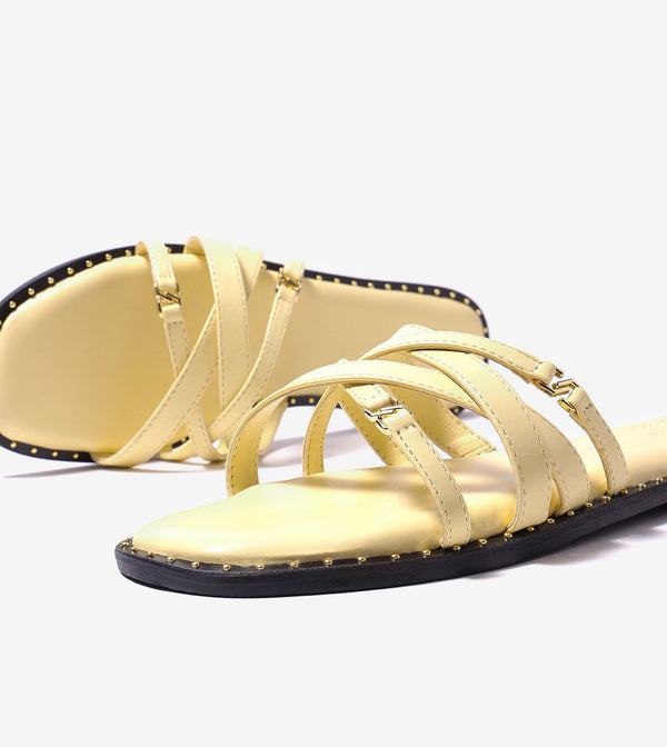Multi-Strap Flats with Gold Accent - Butter Yellow