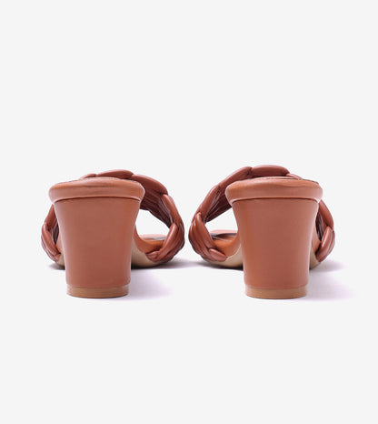 Braided Statement Block-Heel Mules - Tan