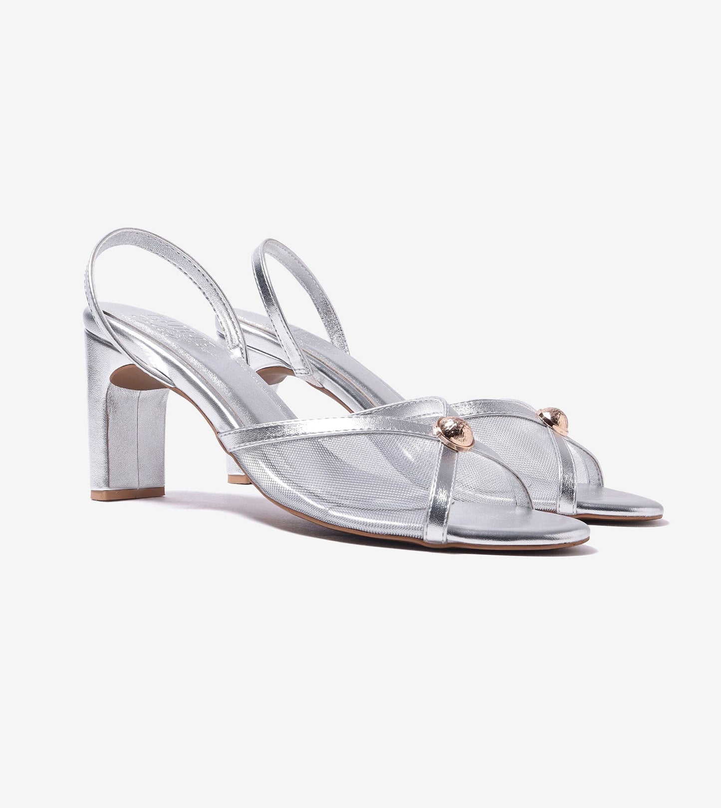 Strappy Heels with Mesh Detail - Silver