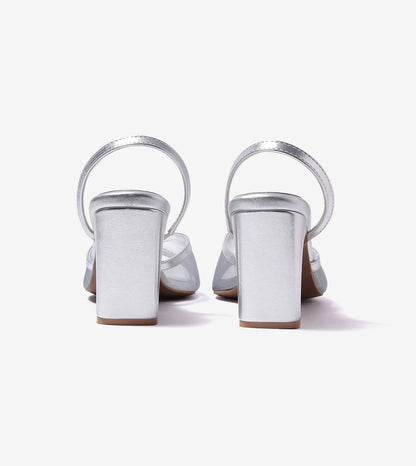 Strappy Heels with Mesh Detail - Silver