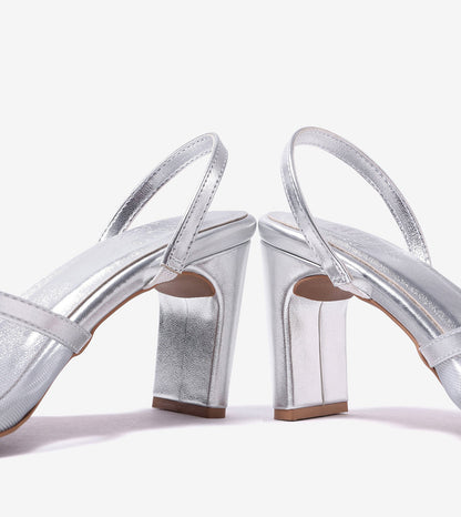 Strappy Heels with Mesh Detail - Silver