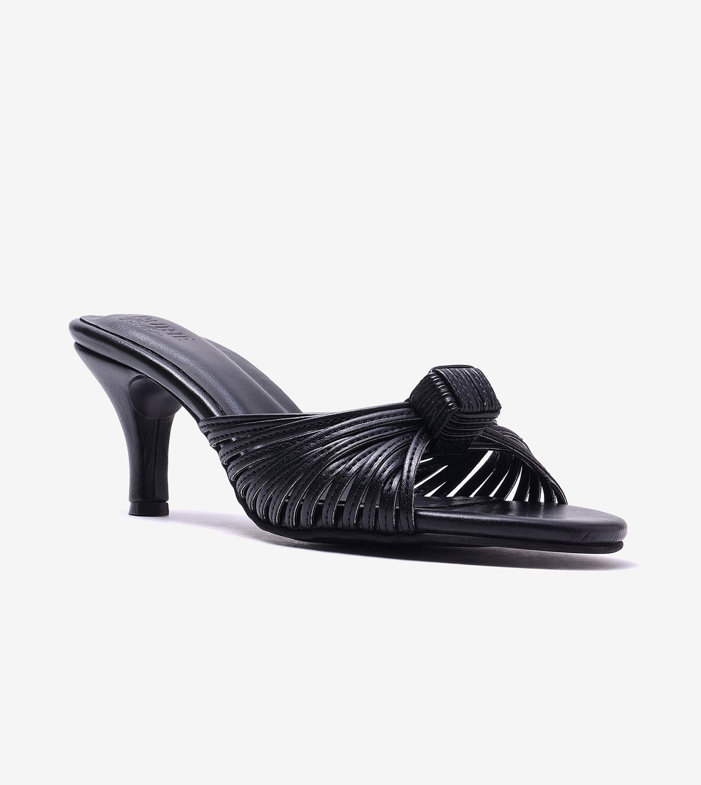 Knotted Strap Stiletto Mule Heels - Black