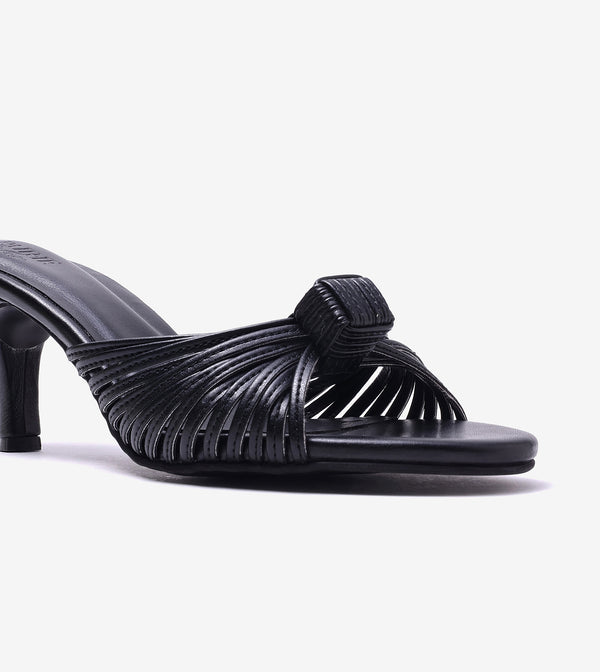 Knotted Stiletto Mules - Black