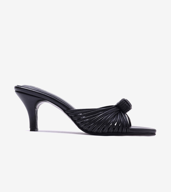 Knotted Stiletto Mules - Black