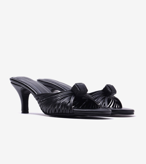 Knotted Stiletto Mules - Black