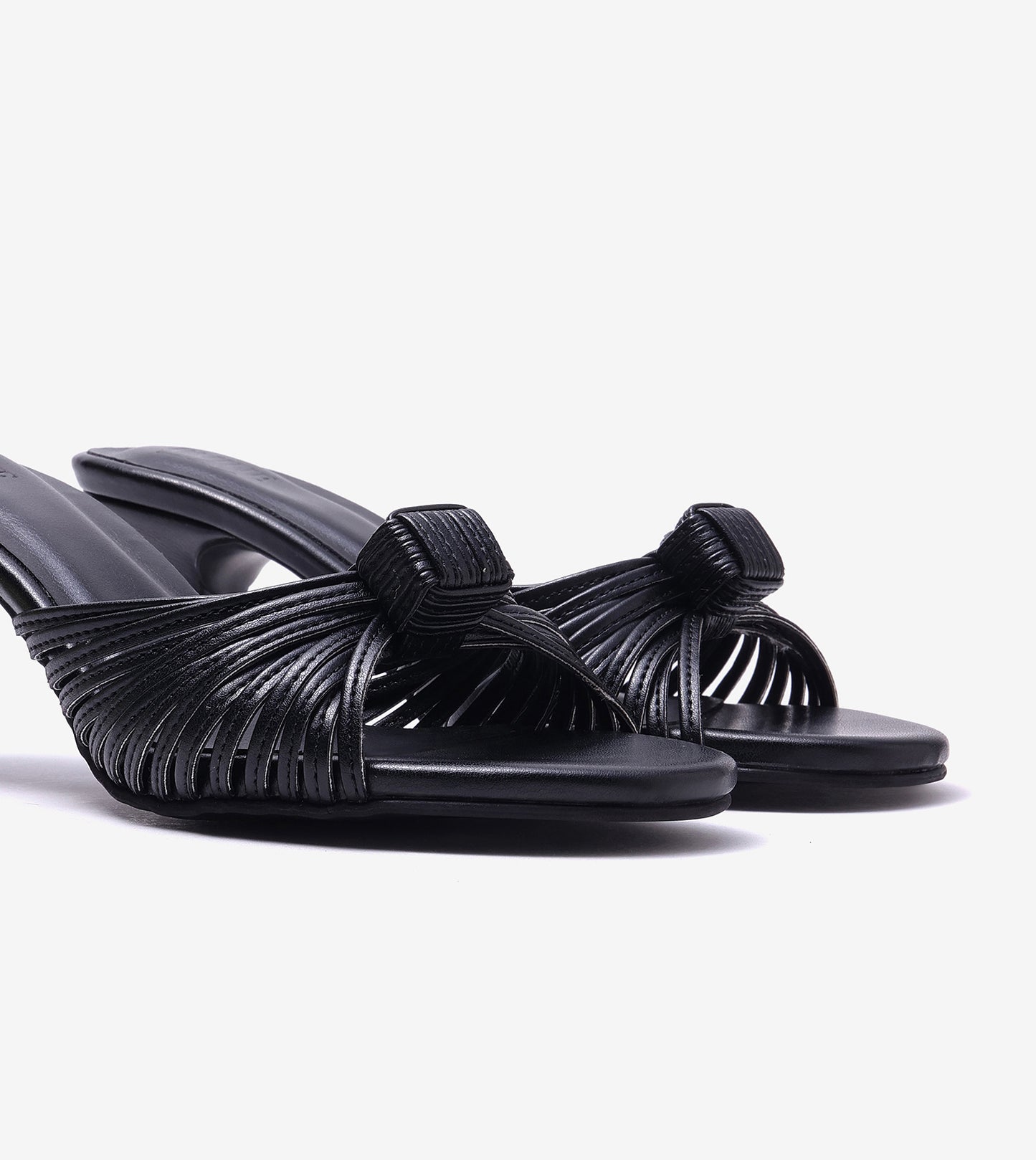 Knotted Strap Stiletto Mule Heels - Black