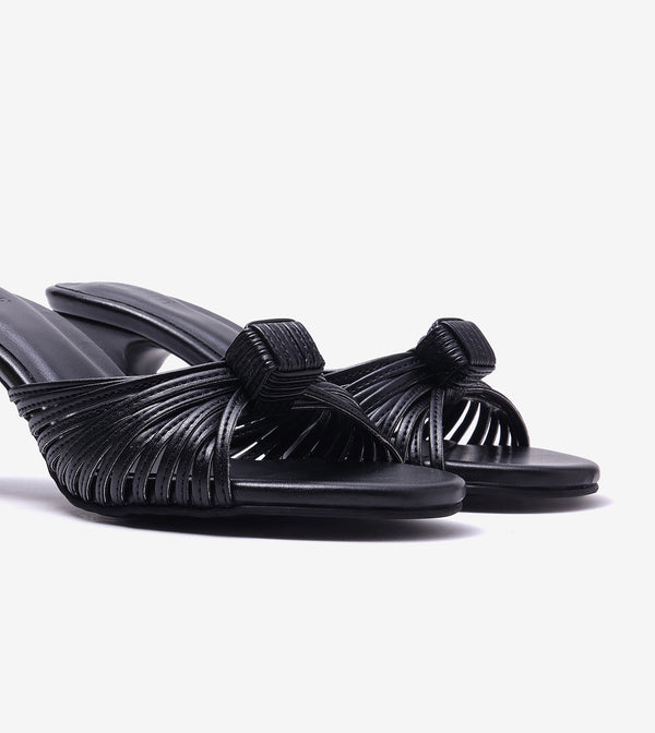 Knotted Stiletto Mules - Black