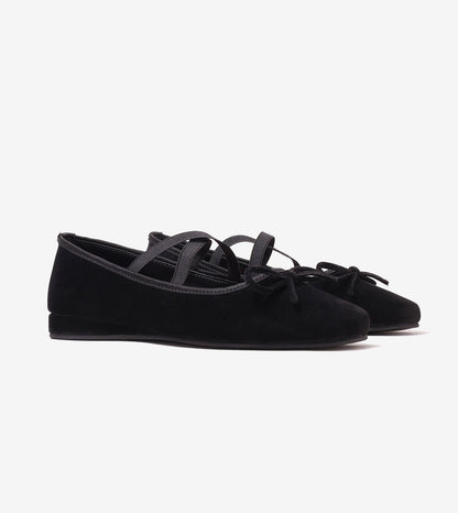 Suede Mary Jane Flats - Black