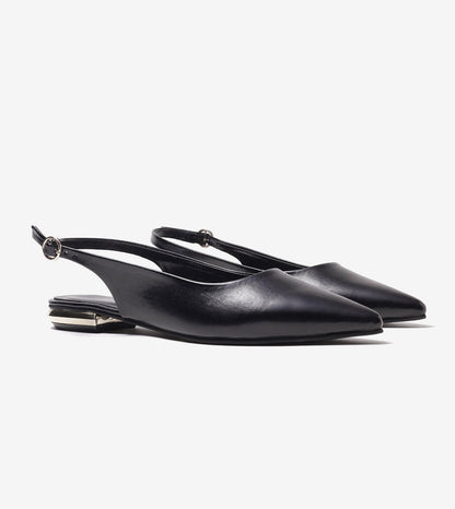 Pointed Toe Slingback Flats - Black