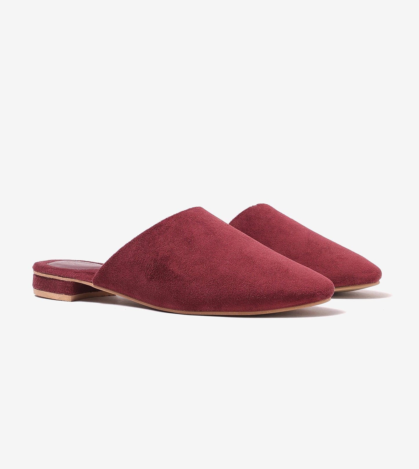 Velvet Pointed-Toe Mule Flats - Wine