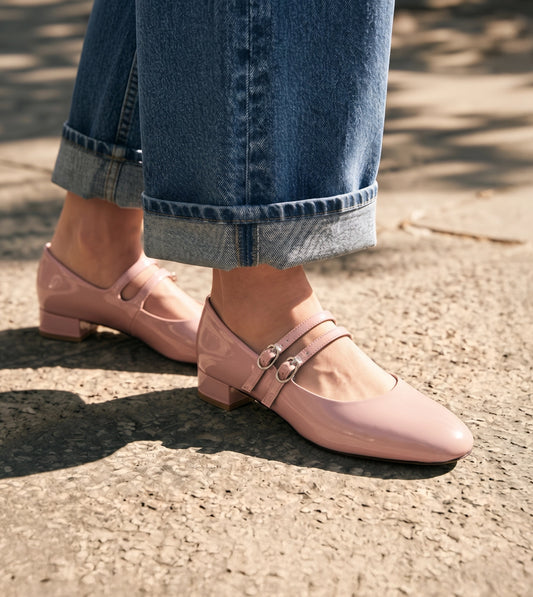 Double-Strap Mary Jane Heels - Nude