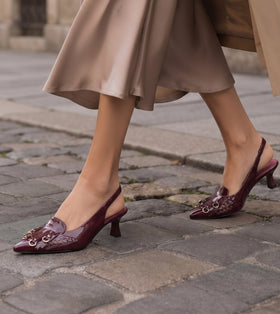 Atelier Fringe Slingback Heels - Wine
