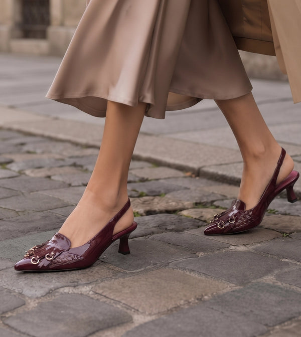Atelier Fringe Slingback Heels - Wine