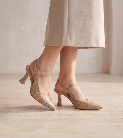 Snake Print Slingbacks - Beige