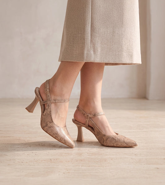 Snake Print Slingbacks - Beige